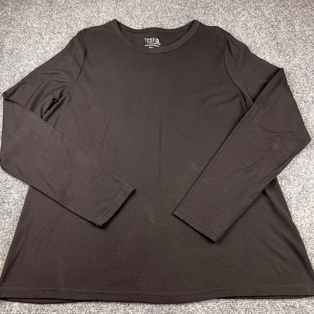 Time and Tru Womens XL Black Long Sleeve Crewneck T-Shirt Cotton Blend